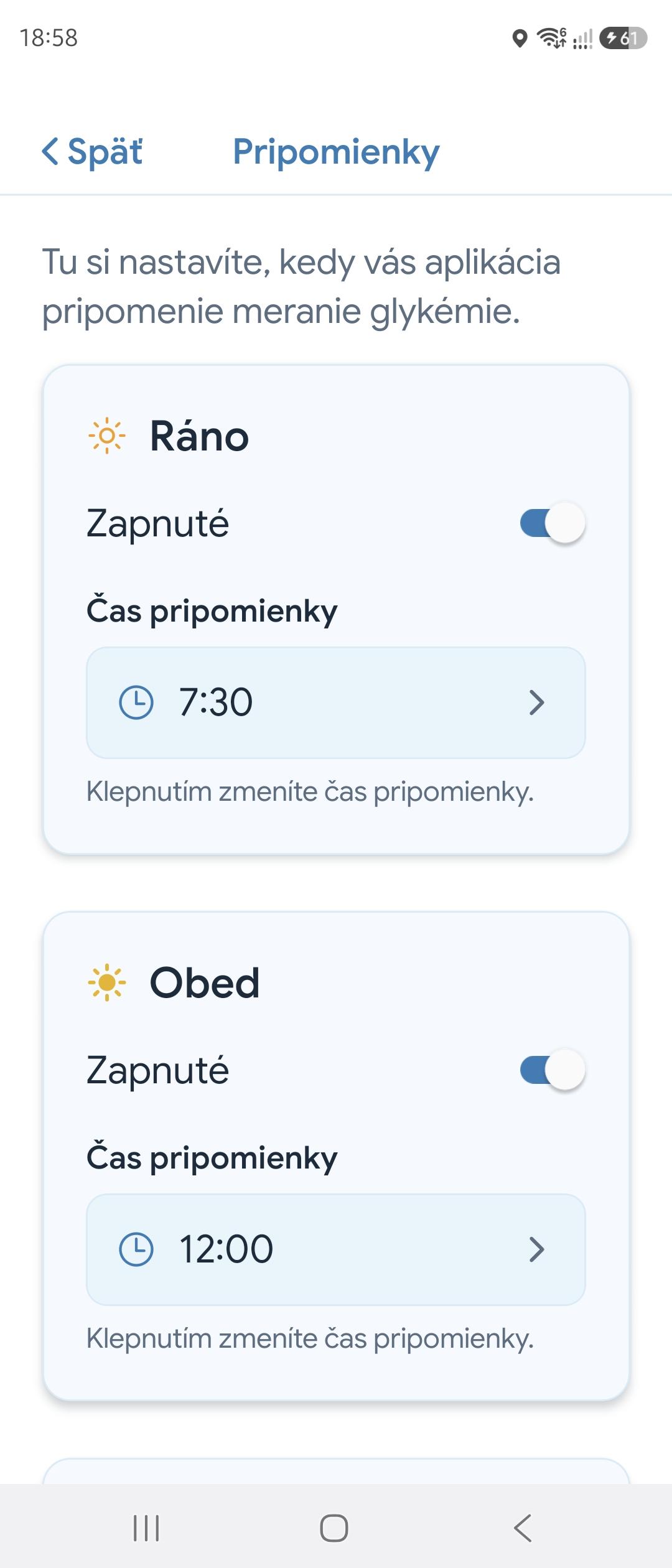 Nastavenie pripomienok na meranie